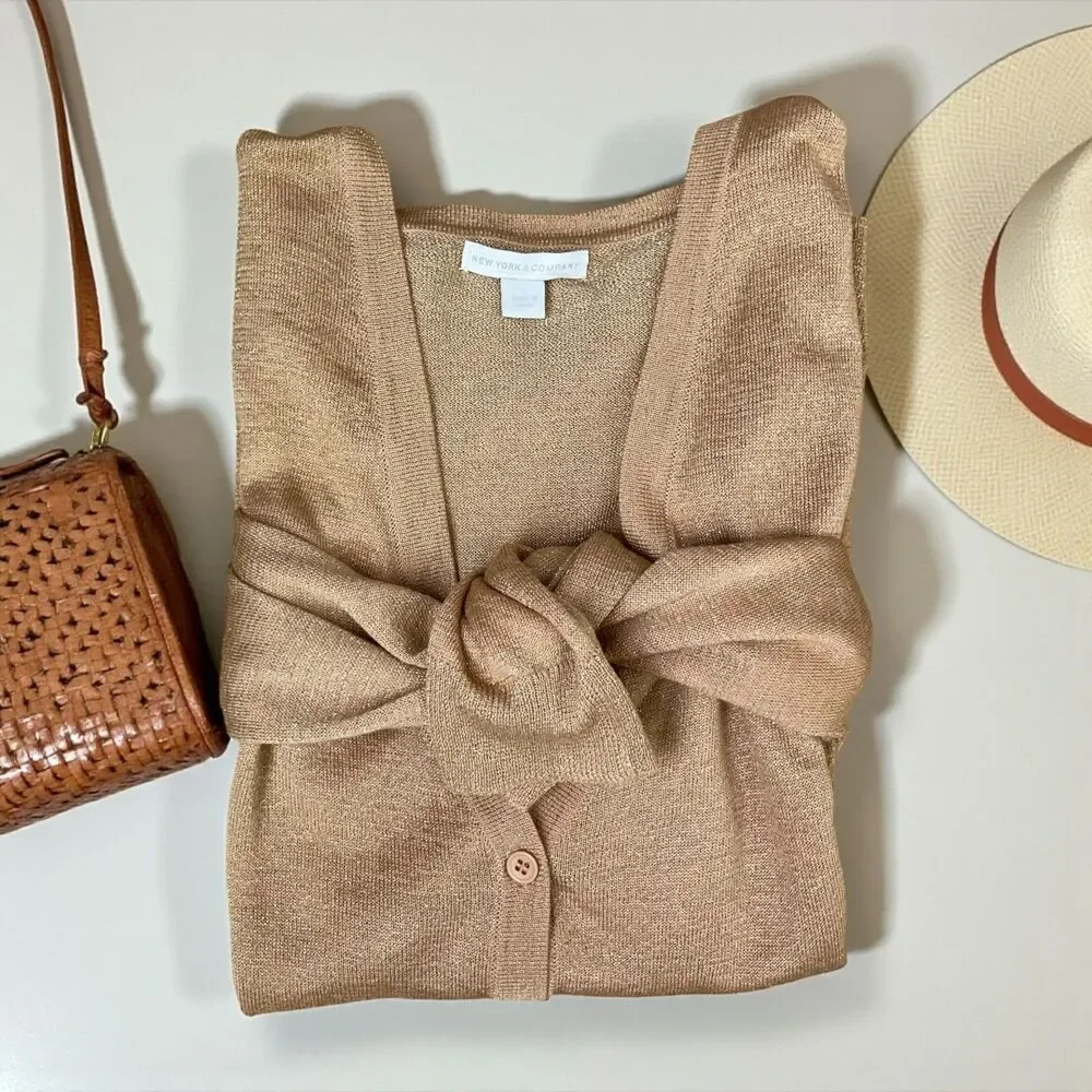 New York & Co Lightweight All-Season Knit Cardigan in Camel